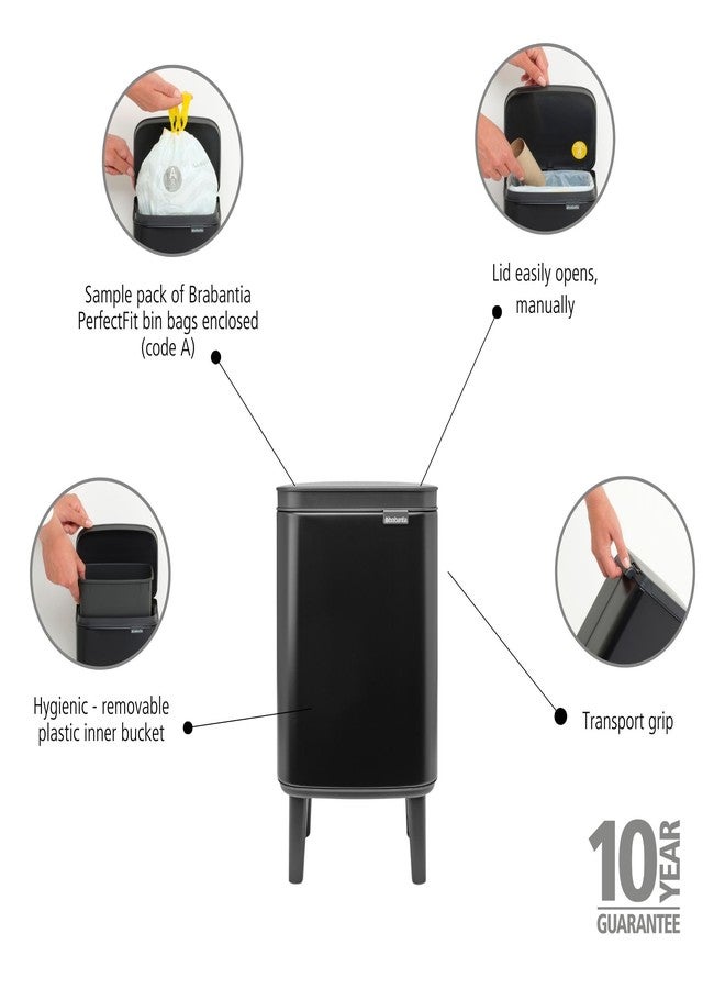برابانتيا سلة مهملات برابانتيا من الفولاذ المقاوم للصدأ والبلاستيك، رقم الموديل 227028، سعة 4 لتر، لون أسود مطفي، مفتوحة من الأعلى - Image 2